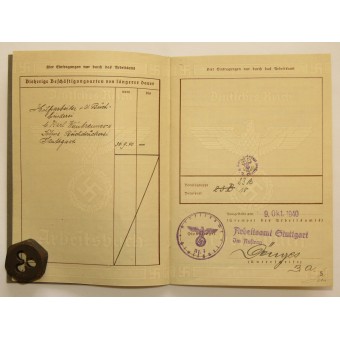 3er Reich libro de registro de empleo - trabajador de imprenta. Espenlaub militaria